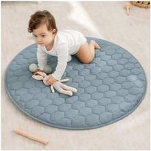 Rectangle Kids Play Mat - Medium 48 x 72 inches Soft Quilted Baby Floor Mat with Non-Slip Bottom - Plush Design for Toddlers Playtime and Relaxation - Comfortable and Durable -(Azul Round - 36") - Multicolor - Ver 2