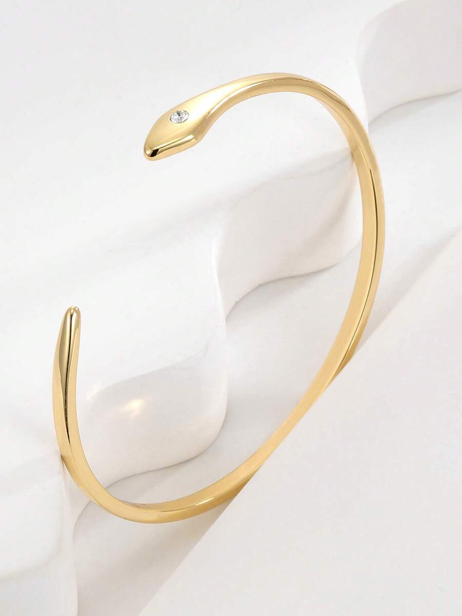 Charm-In 14 Karat vergoldetes minimalistisches Schlangen-Design Armband, besetzt mit kubischem Zirkonia, hypoallergen, nicht verblassend, stapelbar, Geschenk für Freundin, Mutter, Ehefrau - Geburtstags-, Jahrestags-Geschenk - Golden CYB0352 - Übersicht 1