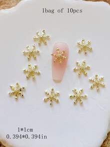 10 Peças Decorações de Unhas de Natal em Liga Metálica com Flocos de Neve, Acessórios Metálicos 3D