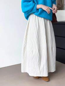 Textured Padded A-Line Skirt, Suitable For Autumn/Winter - Apricot - View 8