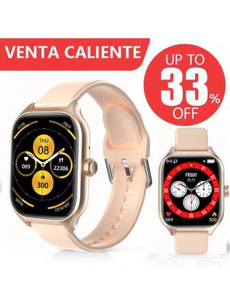 Reloj inteligente para hombre y mujer, compatible con Android e iOS, con pantalla táctil de 1,8 pulgadas, monitor de actividad física, llamadas, SMS, monitor de sueño y podómetro (dorado).