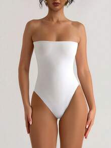 XLLAIS Women's Casual Sleeveless Bodysuit, White High Elasticity Double-Layer Fabric, Minimalist Design, Suitable For All Seasons - White - View 8