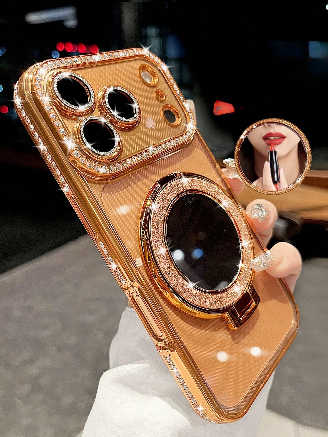 حافظة هاتف مطلية بالرينستون والمرآة الفاخرة، مقاوم...