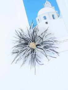 1pc Luxury Retro Faux Ostrich Feather Flower Brooch, Classic Accessory For Party, Wedding, Daily Wear - Feather Flower - View 3