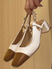 Modne, uniwersalne, wielokolorowe szpilki do pracy - Beżowy - Zobacz 3