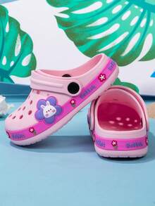 1双儿童休闲透气EVA软材质防滑耐磨防护凉鞋，可爱兔子造型圆头沙滩/花园鞋，适合女孩夏季穿着 - 粉色 - 查看 5