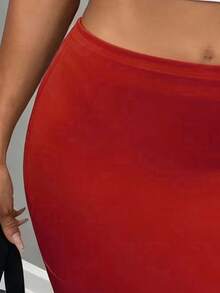 EARO European And American Ins Style Women's Solid Color Sexy Bodycon Maxi Skirt, Spring/Autumn New Arrivals, American Bombshell Casual Daily Fashion Elegant High Waist Elastic Waist A-Line Fitted Slim Skirt - Wine Red - View 3