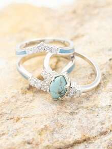 女士鏤空綠松石色戒指帶精美水鑽訂婚結婚戒指週年紀念日生日禮物首飾類