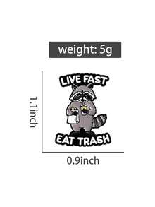 1枚趣味浣熊熊猫珐琅胸针，寓意“活得快，吃得快”，可爱动物胸针翻领徽章，时尚饰品，朋友礼物