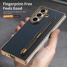 Electroplated Design Built-In Pen Phone Case, Compatible With Samsung Galaxy Z Fold 7 6 5 4, Carbon Fiber Texture Phone Case - Blue - View 7