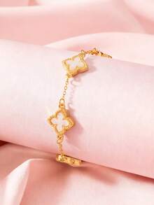 1pc Clover & Flower Pendant Delicate Luxury Hand Jewelry (Excluding Gift Box) - White - View 2