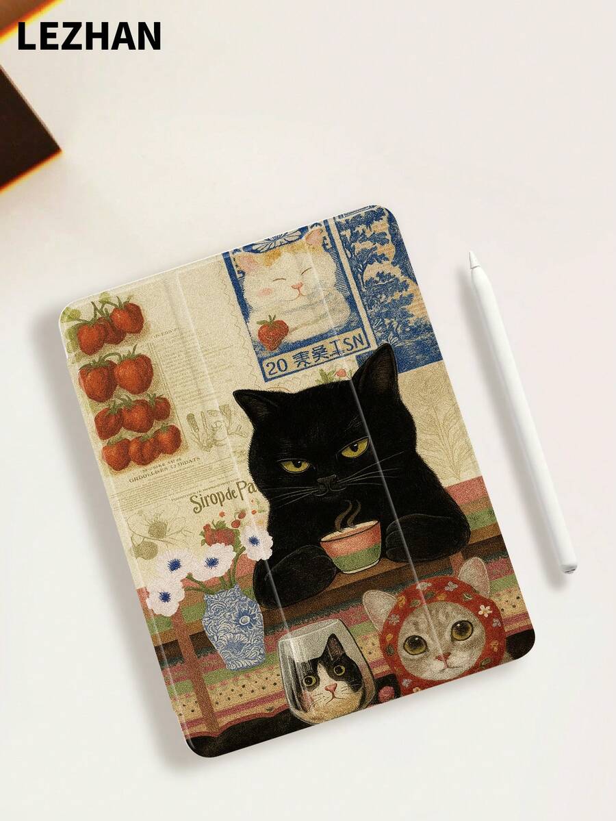 1 件装复古可爱猫咪拼布图案平板电脑保护套,兼容 10.2 英寸 iPad,兼容 iPad Pro 11 英寸(2021/2020/第十代),兼容 iPad (A16) 11 英寸(第十一代,2025 年),Galaxy Tab A8 10.5 英寸(2022 年),Matepad 10.4/Tab,带笔槽,防摔,平板电脑支架保护套 - 彩色 - 查看 1