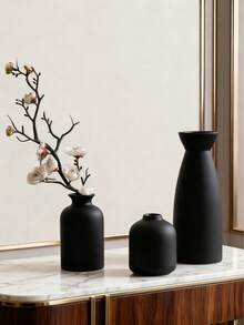 3pcs/Set Modern Decorative Art Black Vase Set, Suitable For Flower Arrangement In Living Room And Dining Room, Home Decor Vases In 3 Sizes, Suitable For Holiday Decoration And Daily Home Use, Black Artistic Style - Multicolor - View 6