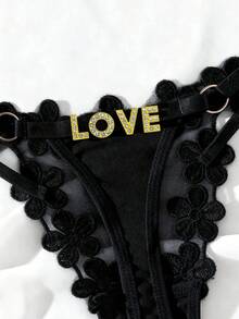 Customized Name Lingerie Set - Personalized Name Thong, Customized Name Lace Thong Panties - Black - View 6