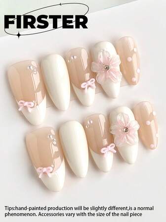 10pcs Almond Handmade Press On Nails,Press On Nails Medium,Press On Nails,Pink Nails,Simple Everyday Nails,Winter Press On Nails,French Nails,Polka Dot Nails,3d Carved Nails,Nail Stuff,Suitable For Office Ladies, Daily Dates, Afternoon Tea, And Outdoor Activities Press On Nails