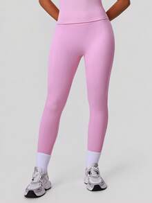 Sodalemon Women Running Yoga No Front Seam Buttock Lifting Casual Outdoor Sport Leggings Tights - 粉色 - 查看 5