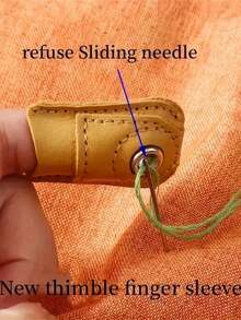 高品质浅棕色皮革顶针手指保护套 - 耐用硬币垫设计防滑握柄，舒适的手工缝制顶针，用于绗缝、编织、缝纫工艺配件、DIY缝纫工具，增强保护性和耐用性。 - 彩色 - 查看 3