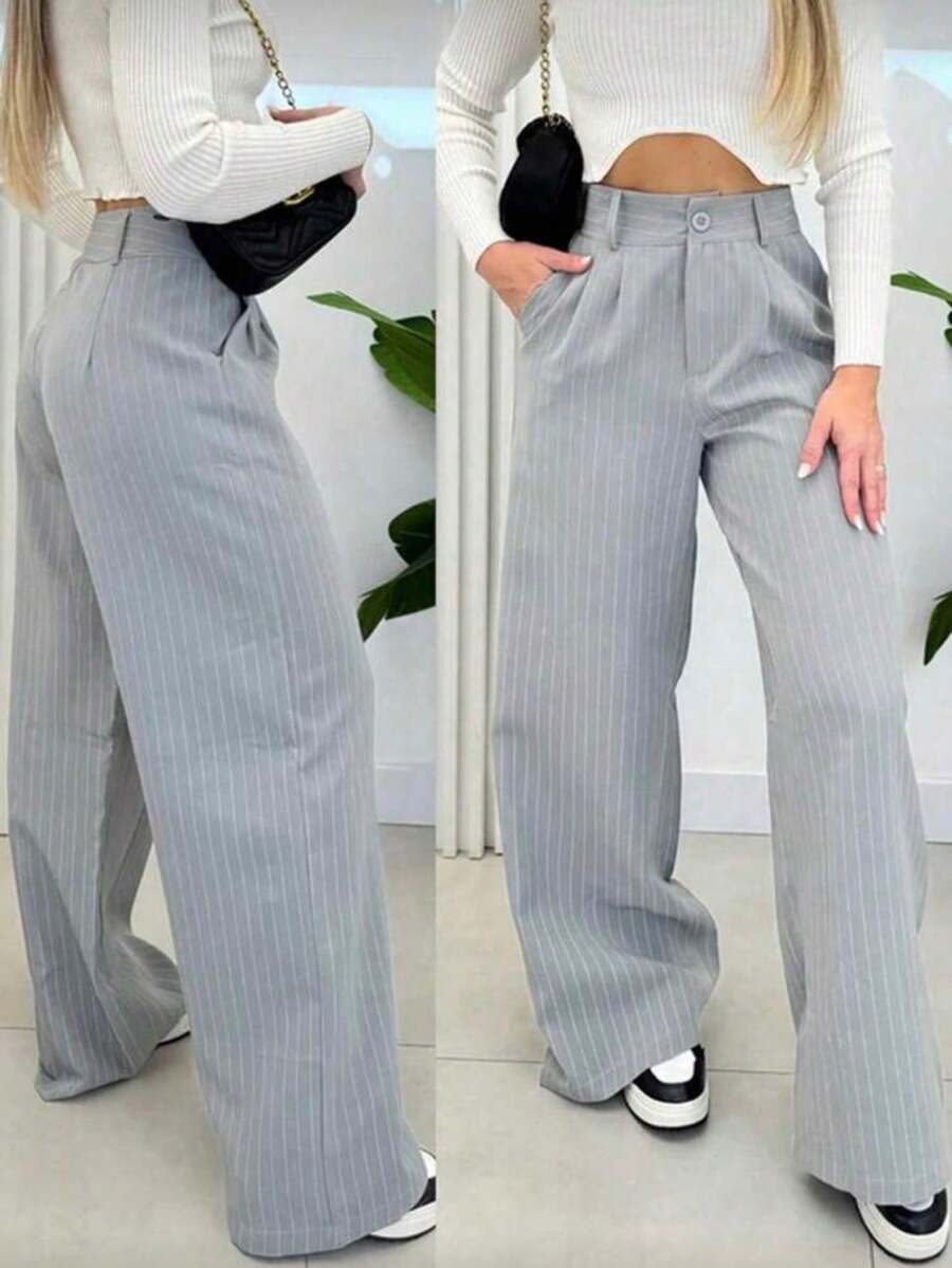 Women's Chalk Pants, Striped Wide Leg, Wide Leg - 灰色 - 查看 1