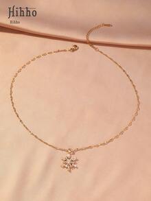 Hihho 1件优雅金色雪花项链 - 镶嵌立方氧化锆，浪漫的冬季及特殊场合礼物，冬季/圣诞节珠宝礼品 - 金黃色 - 查看 4