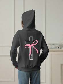 Tween Girl Graphic Print Thermal Lined Sweatshirt, Warm & Comfortable For Autumn/Winter