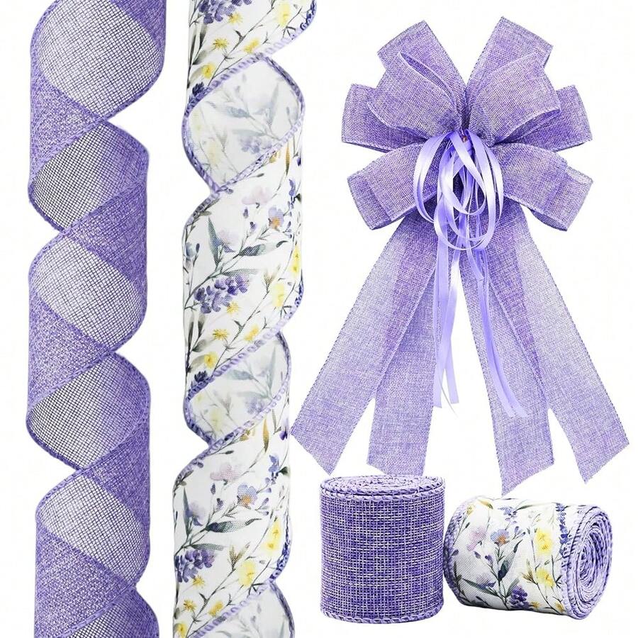 2 Rolls Lavender Wired Edge Ribbon - 2.5 Inch, 5 Yards Each, Spring Summer Lavender Grosgrain Ribbon With Wired Edge For Wedding Decor, Gift Wrapping & DIY Crafts, Mother'S Day Gift,Lavender - Lavender - View 1