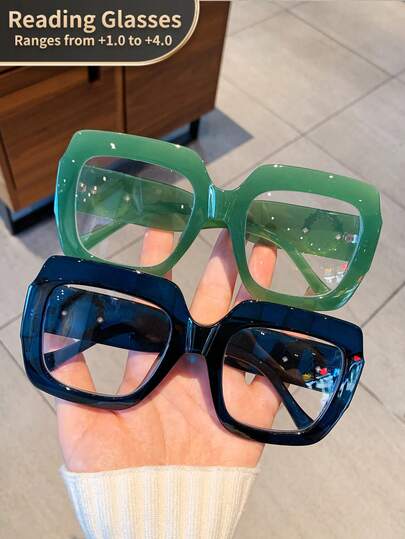 LiMiaoMiao 1 pieza Gafas de lectura vintage cuadradas y oversize unisex, gafas transparentes de aumento para computadora, de +1.0 a +4.0