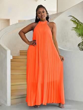 Astrid 大码女式褶皱宽松无袖连衣裙