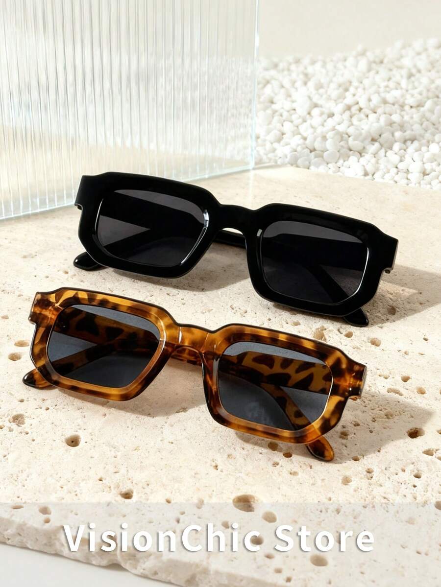2 paires de lunettes rectangulaires à petite monture, et décontractées - unisexes, indispensables pour les sorties quotidiennes, les voyages en plein air, les accessoires vestimentaires, et également adaptées pour la conduite, la photographie, les fêtes et les rassemblements - Multicolore - Voir 1