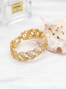 1 set de bijoux style Dubai en plaqué or 18 carats avec cristaux, comprenant un collier, des boucles d'oreilles de mariée africaine, une bague, un bracelet et d'autres accessoires. Cadeau de Noël pour femmes. - Doré - Voir 5