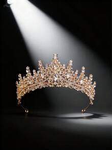 4件套奢华全镶钻首饰套装 - 金色宫廷风水晶皇冠项链及耳环，新娘婚礼派对女王级配饰