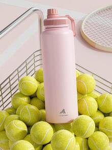 Powcan 40oz insulated stainless steel sports water bottle with spout and handle lid, wide-mouth bottle, double-wall stainless steel, leak-proof design, suitable for sports, outdoors, travel, school, and office - 粉色 - 查看 8