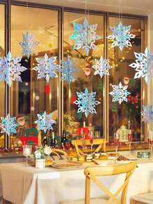 6pcs Christmas Hanging Snowflake Decorations, Large 3D Snowflake Decorations,3D Shiny Iridescent Snowflake Decorations Holographic Garland, Rainbow Snowflake Paper Pendants, Ceiling Decoration, Suitable For Fairyland And Frozen Theme Parties,Holographic Snowflake Garlands In Silver, Snowflake Winter Fairyland Decorations - 彩色 - 查看 3