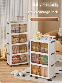 1个可折叠储物盒，多层储物架推车，厨房收纳整理架，餐具储物柜，厨房收纳整理架，衣柜储物盒，便携式塑料衣柜，衣柜隔层储物架，便携式储物推车，餐饮服务推车 - 無色 - 查看 4