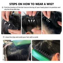 男士夹式合成假发片 | 瞬间增加稀疏部位的发量 | 长款侧分刘海 | 自然逼真，遮盖秃顶和白发 | 男士便捷夹式假发 - 黑色 - 查看 6