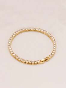 Shiny Fashion Four-Leaf Clover Nail-Shaped Zirconia Inlaid Bangle Bracelet Set, Stainless Steel, Versatile, Suitable For Daily Wear, Couples, And Gifts - Yellow Gold - View 13