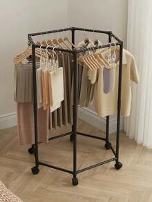 2 Styles Rotating Clothes Rack With Wheels - Sturdy 16mm Metal Tube, Independent Hanging Clothes Rack, Portable Design, Efficient Clothing Storage And Display, Black/White, Laundry Room Organizer | Hexagon Design | Metal Structure Rotating Clothes Rack With Wheels - Stable Storage Easy Operation, Efficient Clothing Display, Metal Structure Laundry Room Storage Clothes Rack