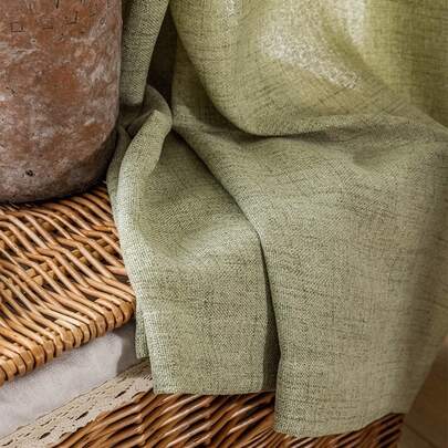 1pc Classic Japanese Style Linen Sheer Curtain, Matcha Color Semi-Sheer Curtain, Cozy Living Room Curtain, Rod Pocket Design, Bedroom Curtain, Suitable For All Seasons - Fabric Weight 175GSM (Slight Color Difference May Exist Due To Lighting, Display, Etc.)