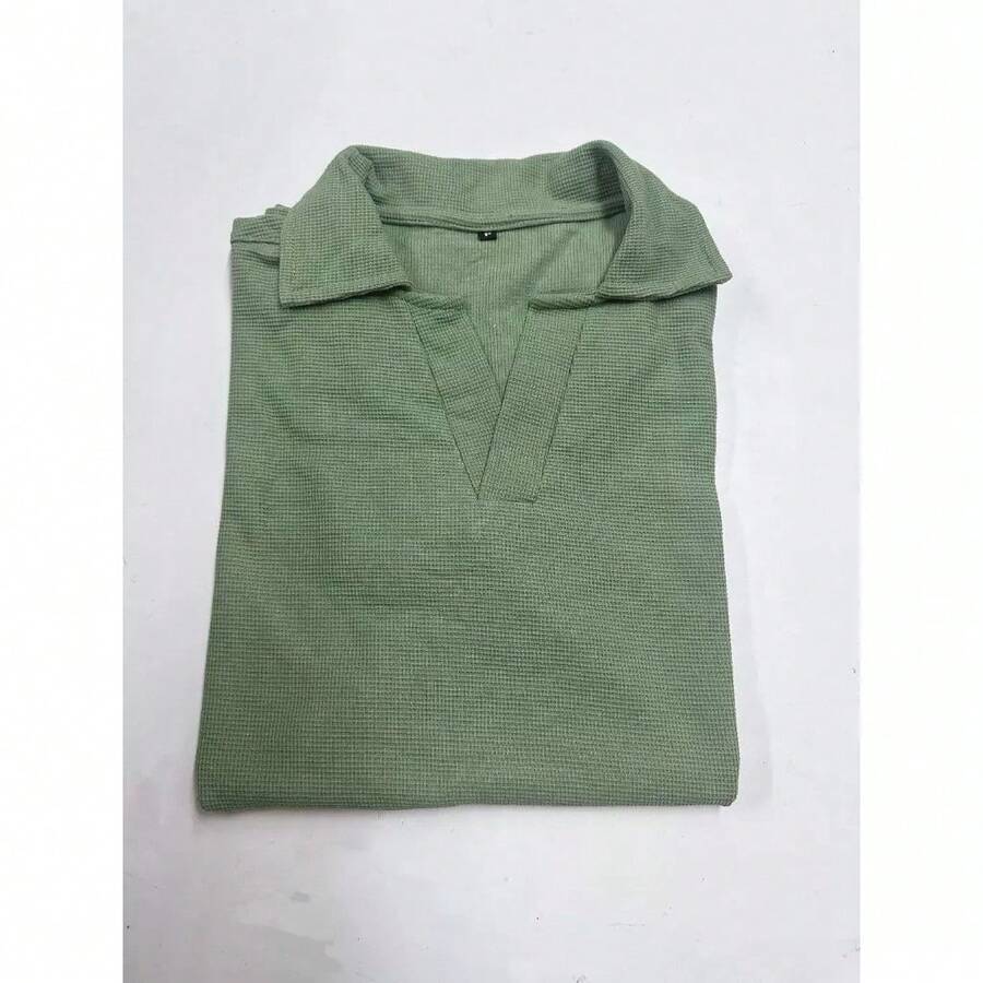 Men's Ribbed Cotton Polo Shirt With V-Neck – Sophisticated Style And Perfect Fit - Green - View 1