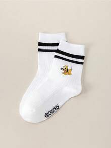 Disney 1/5 Pairs Cartoon Character Printed Mid-Calf Socks For Kids, Featuring Pluto/Mickey/Stitch/Minnie//Daisy, White Socks, Girls/Boys Casual Socks, Daily Wear/Party Gift/Easter/Spring & Summer, Thin - Multicolor - View 9