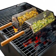 2 Pack Rolling Grill Basket – Stainless Steel Grilling Basket With Lid And Removable Wooden Handle – BBQ Accessories For Vegetables, Shrimp, Meat – Outdoor CooFKing Gift For Dad Or Husband – ,Gray - xám - Xem 1