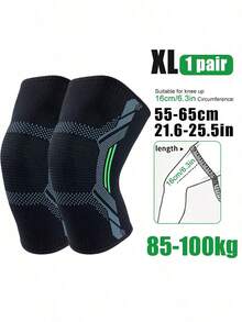 1 双装 - 带硅胶防滑条的膝部压缩套，高弹针织护膝，男女通用，跑步、篮球、举重、健身房、锻炼、运动时提供膝部支撑 - 黑色/绿色/中号/大号/加大号