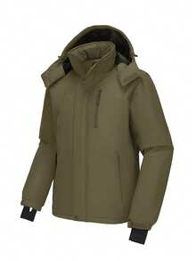 CAMEL CROWN 男式山地雪防水滑雪夹克可拆卸风帽防风羊毛派克大衣防雨夹克冬季外套 - 橄欖綠 - 查看 7