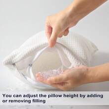 二合一可调节PE软管颈枕，可拆卸，高度可调节，适合侧睡和俯卧，附赠额外填充物 - 白色 - 查看 4