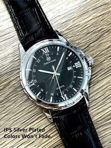 1件 Pablo Raez 魅力男士腕表，不锈钢奢华腕表，绅士复古银色饰品，50米防水，黑色和棕色超柔软纤维皮革表带，AAA级极简日历时钟，男士SUS304钢表带，不褪色，全新休闲石英表 - 銀色 - 查看 5