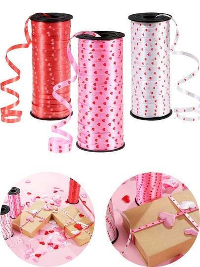 3 rollos de cintas para el Día de San Valentín - Cintas rizadas con forma de corazón para el Día de la Madre, Día de San Valentín, boda, compromiso, decoración de aniversario y envoltura de regalos, (corazones rojos, blancos y rosas) para decoraciones del Día de San Valentín, regalos del Día de San Valentín, decoración de restaurantes, decoración de hoteles, decoración de dormitorios, decoración de salas de estar