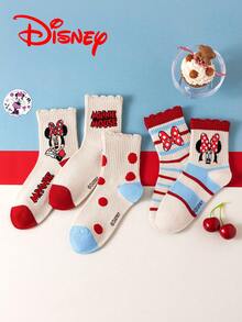 Disney 10/5 Pairs Minnie Mouse High Elasticity Sports Cute Series Socks, Mickey Mouse Family Socks, Autumn/Winter Girls' Elsa Princess, Mermaid Princess Mid-Calf Socks, Korean Cartoon Boys' Winter Breathable Baby/Student Short Socks
