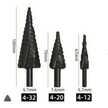 3pcs/Set Cobalt Step Drill Bit Set, 4-32mm Nitride High-Speed Steel, Spiral Cone Metal Drills With Triangle Shank For Precision Drilling - Black - View 2
