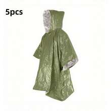 5件装便携式防水应急雨披，带反光毯，带帽 - 加厚反光可重复使用保暖毯，适用于露营、徒步旅行和户外生存（绿色、橙色），露营装备，露营必需品 - 彩色 - 查看 9