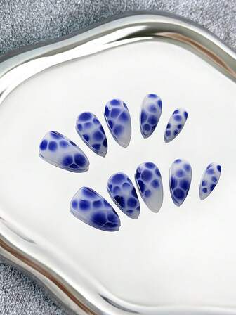 Almond Nails French Handmade Press-On Nails-Solid Color With 3D Floral Accents & Minimalist Color-Blocking Art, Full-Cover DIY Glossy False Nails For Parties, Daily Wear, Work, Holidays, Beach Outings, Social Gatherings & Special Events - 10 Pieces/Bag