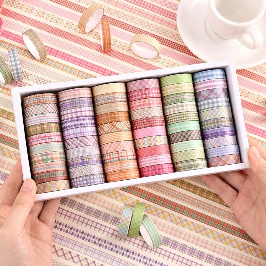 ICCEEMEE 60 Rolls Coloed Washi Tape Gift Box Set, Decorative Paper Tapes 10 Mm Wide Plaid Planner Accessories Perfect For Scrapbooking, DIY Arts And Crafts, Bullet Journal, Planner, Junk Journal, Notebooks - one-size - View 1